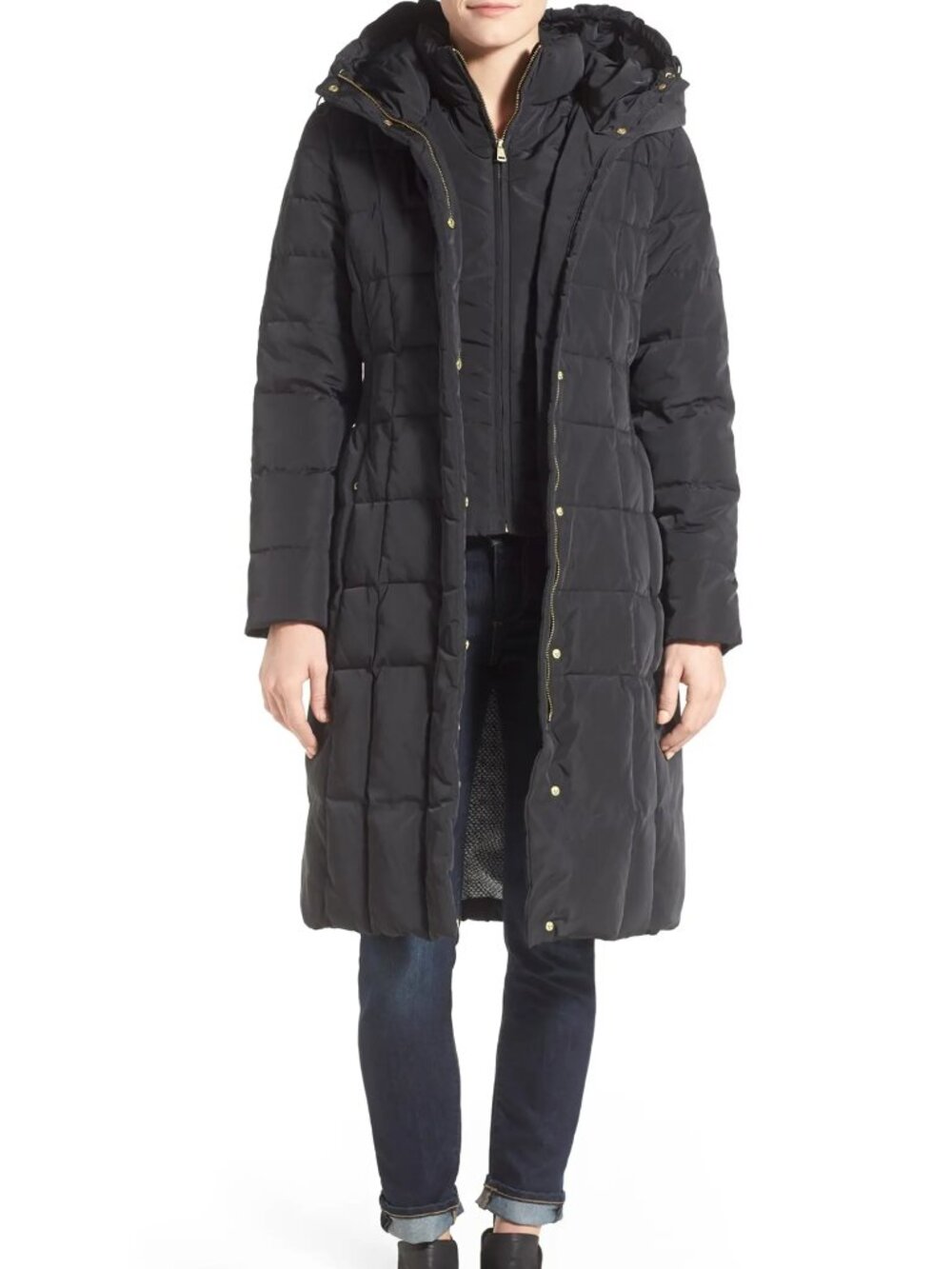 Cole Haan Signature Hooded  Bib Insert Down & Feather Fill Coat Black Size M NWT